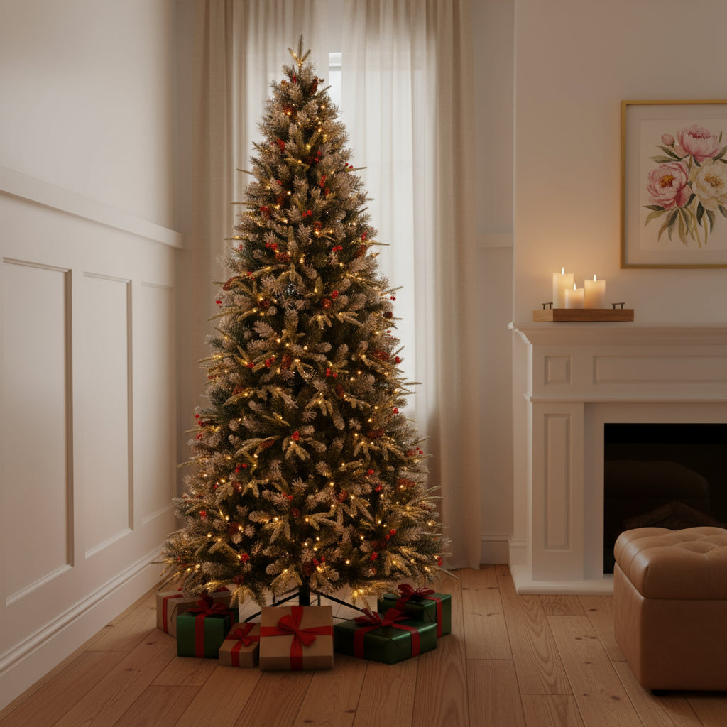 7' Pre Lit Full Fir Christmas Tree With Decorations