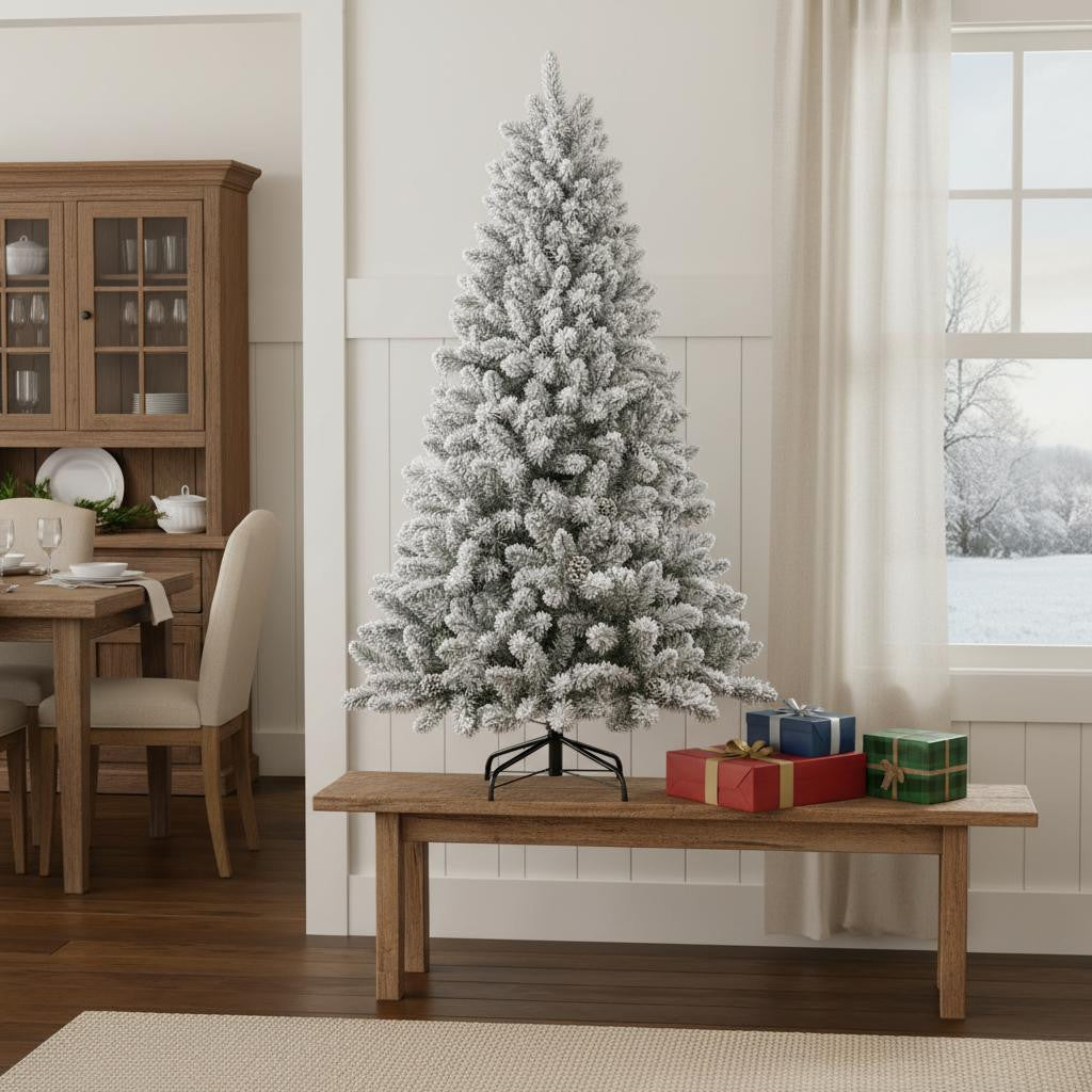 4' White Full Flocked Fir Christmas Tree With Decorations