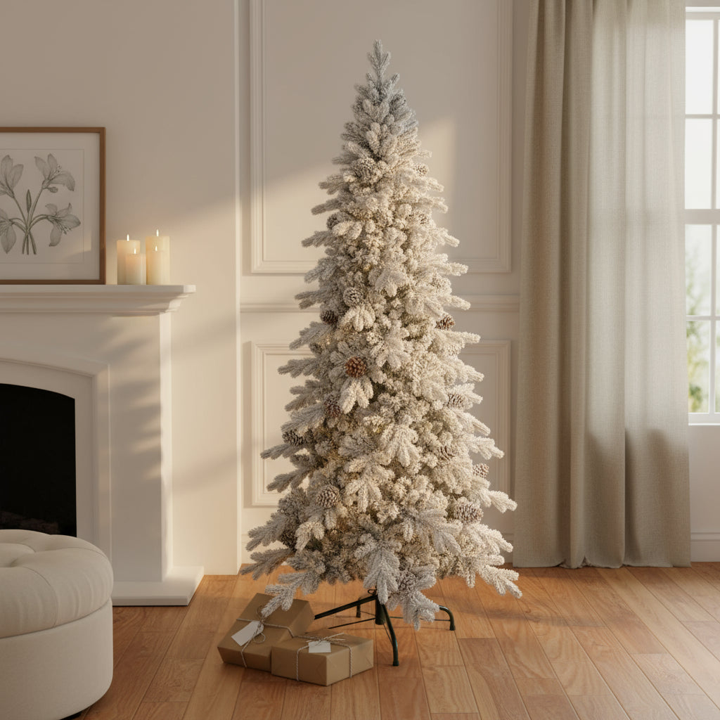 8' White Slender Flocked Fir Christmas Tree