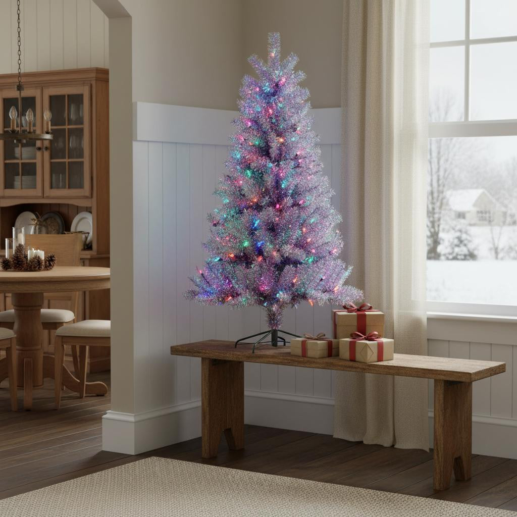 4' Silver Pre Lit Full Frosted Spruce Christmas Tree