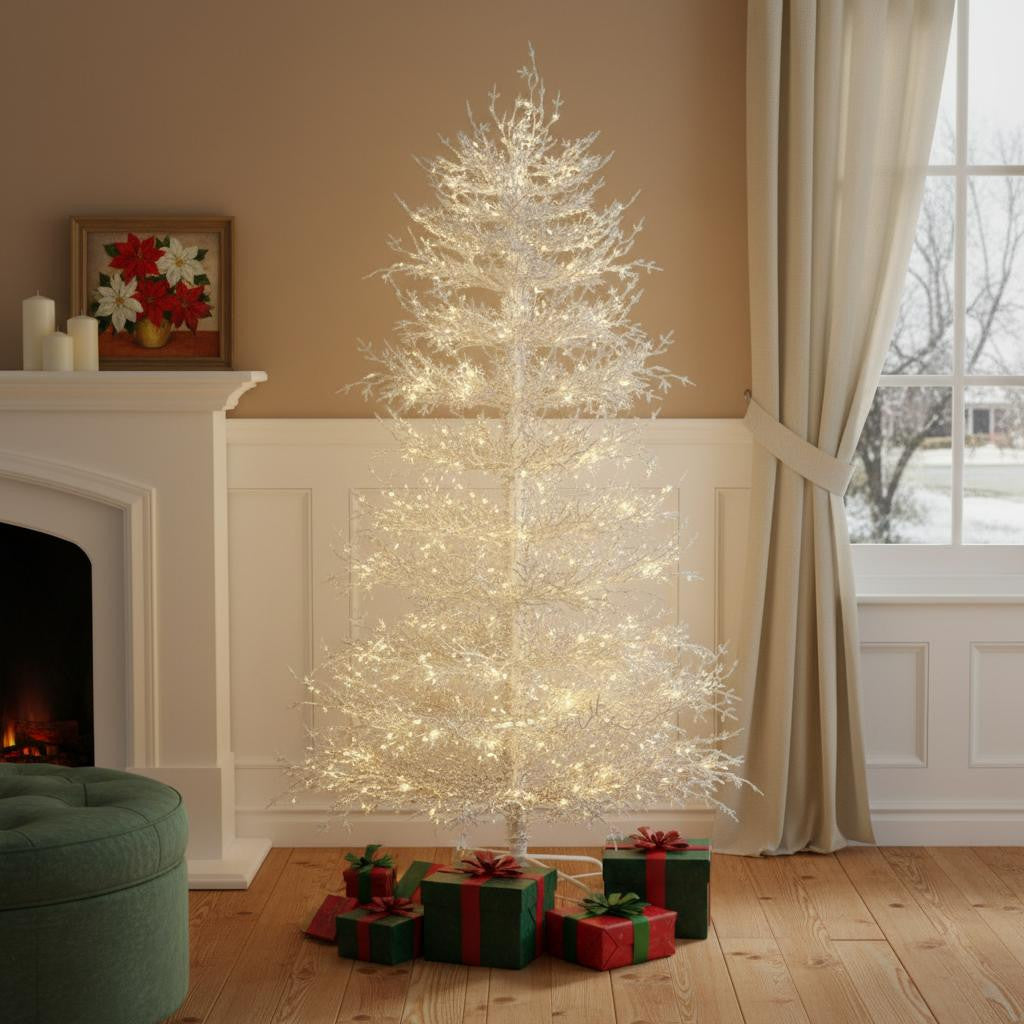 6' White Pre Lit Full Frosted Spruce Christmas Tree