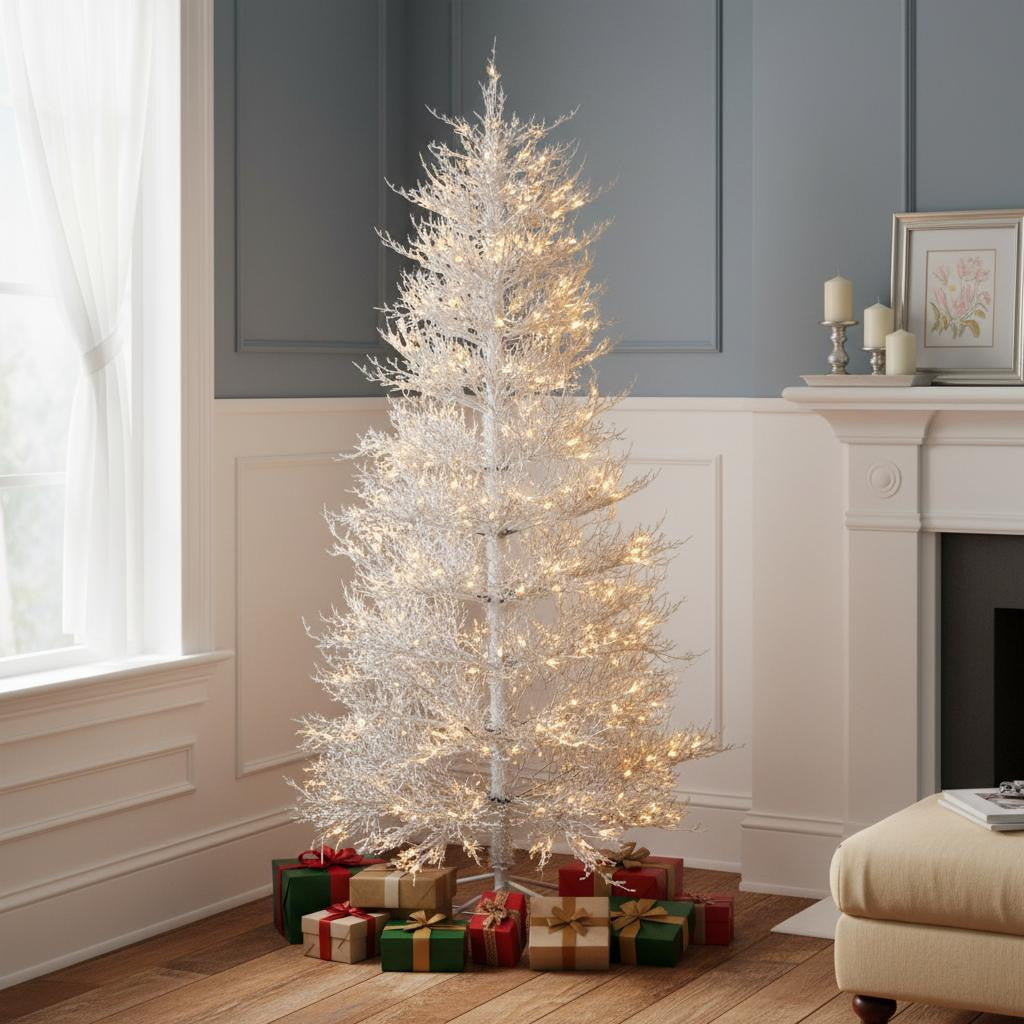 6' White Pre Lit Full Frosted Spruce Christmas Tree