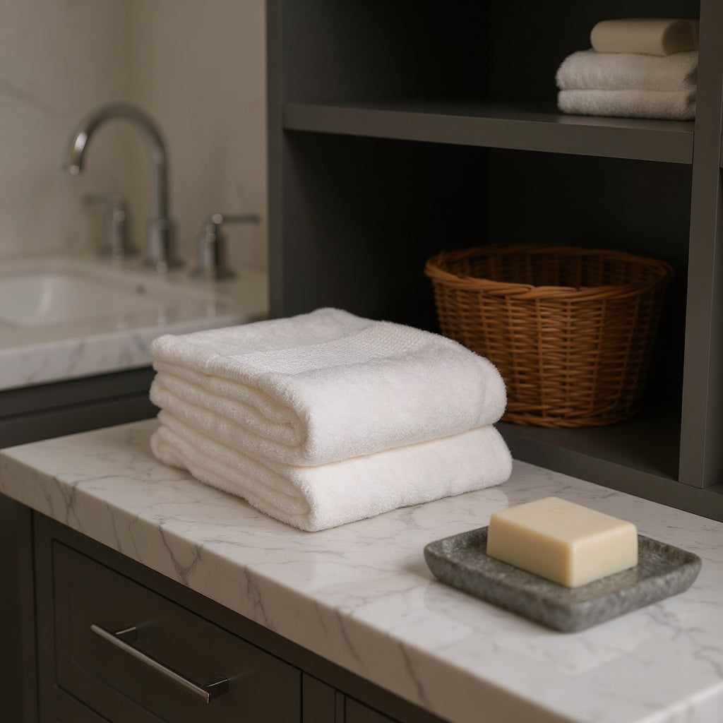 Set of Two Ivory Cotton 13" X 13" Quick Dry Terry Cloth Washcloths