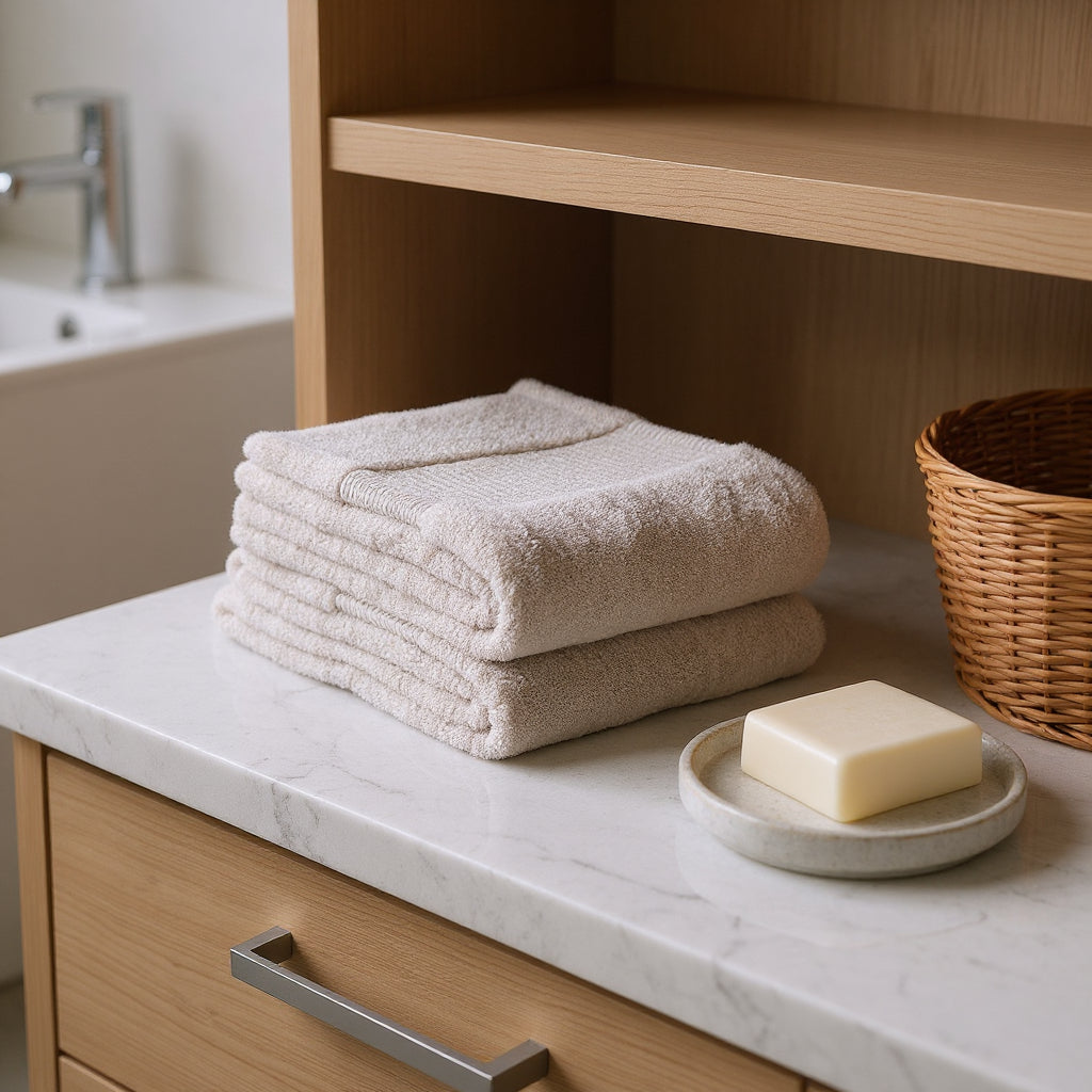 Set of Two Beige Cotton 16" X 30" Quick Dry Terry Cloth Hand Towels