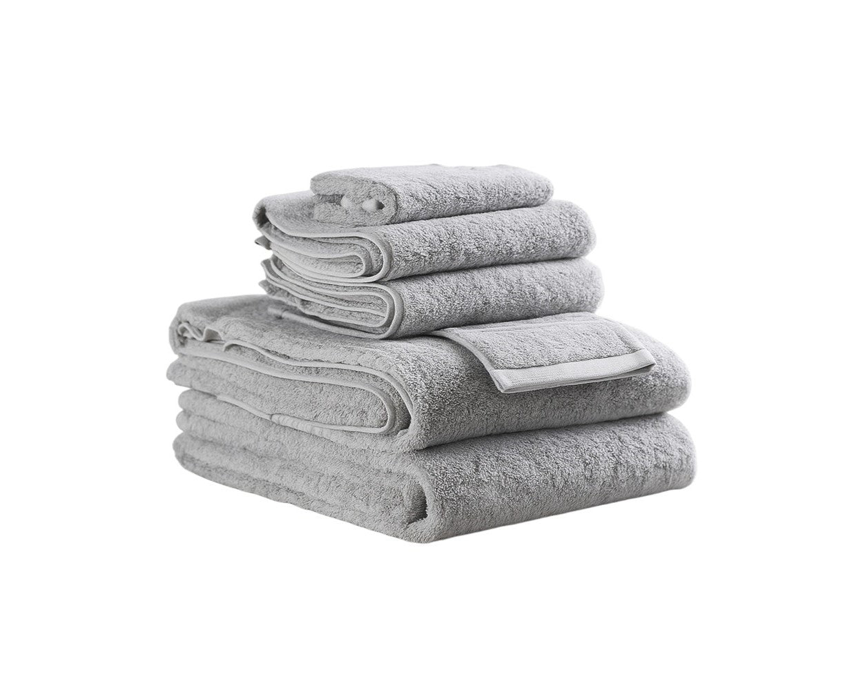 Set of Six Light Gray Cotton Quick Dry Terry Cloth Towels