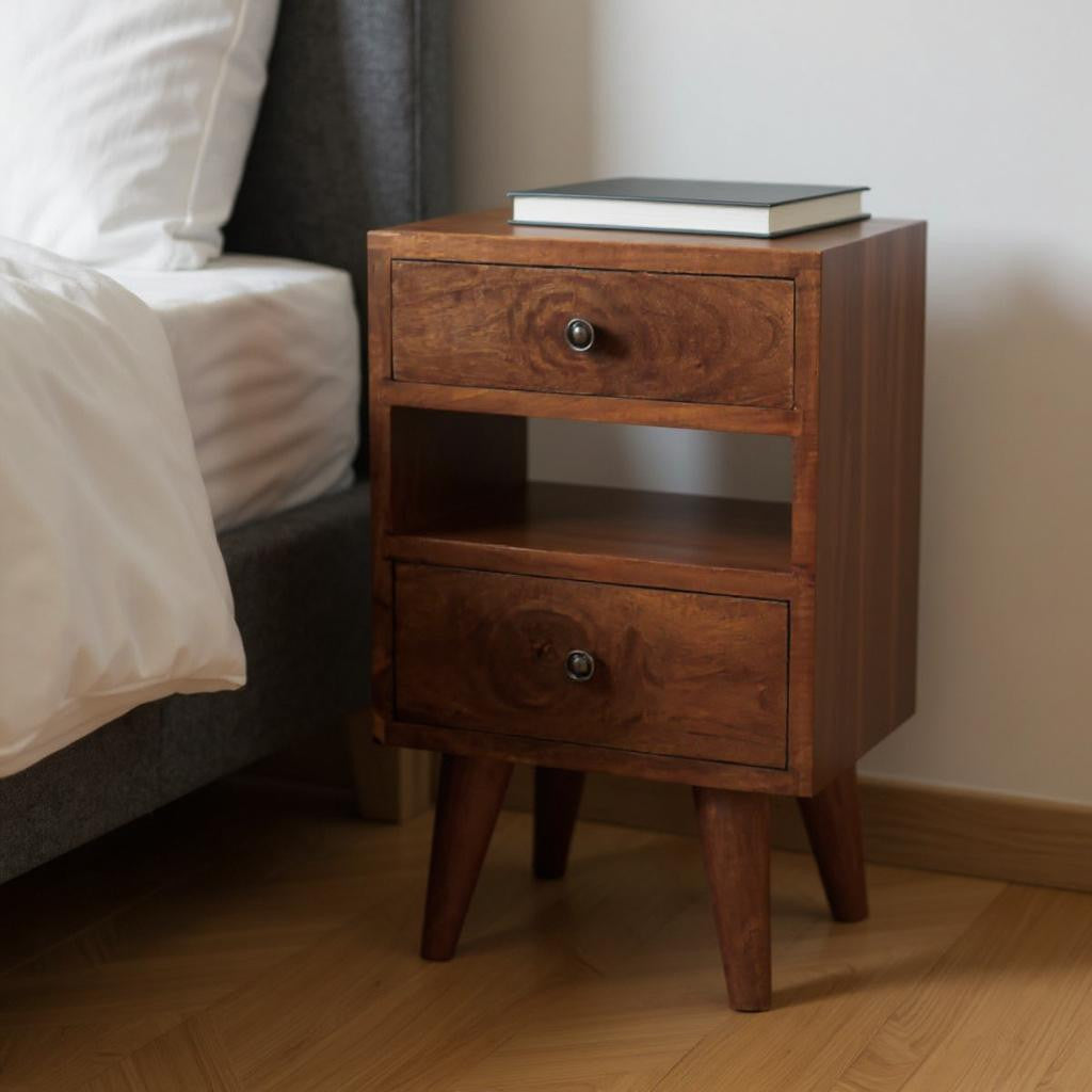 20" Brown Solid Wood Two Drawer Nightstand