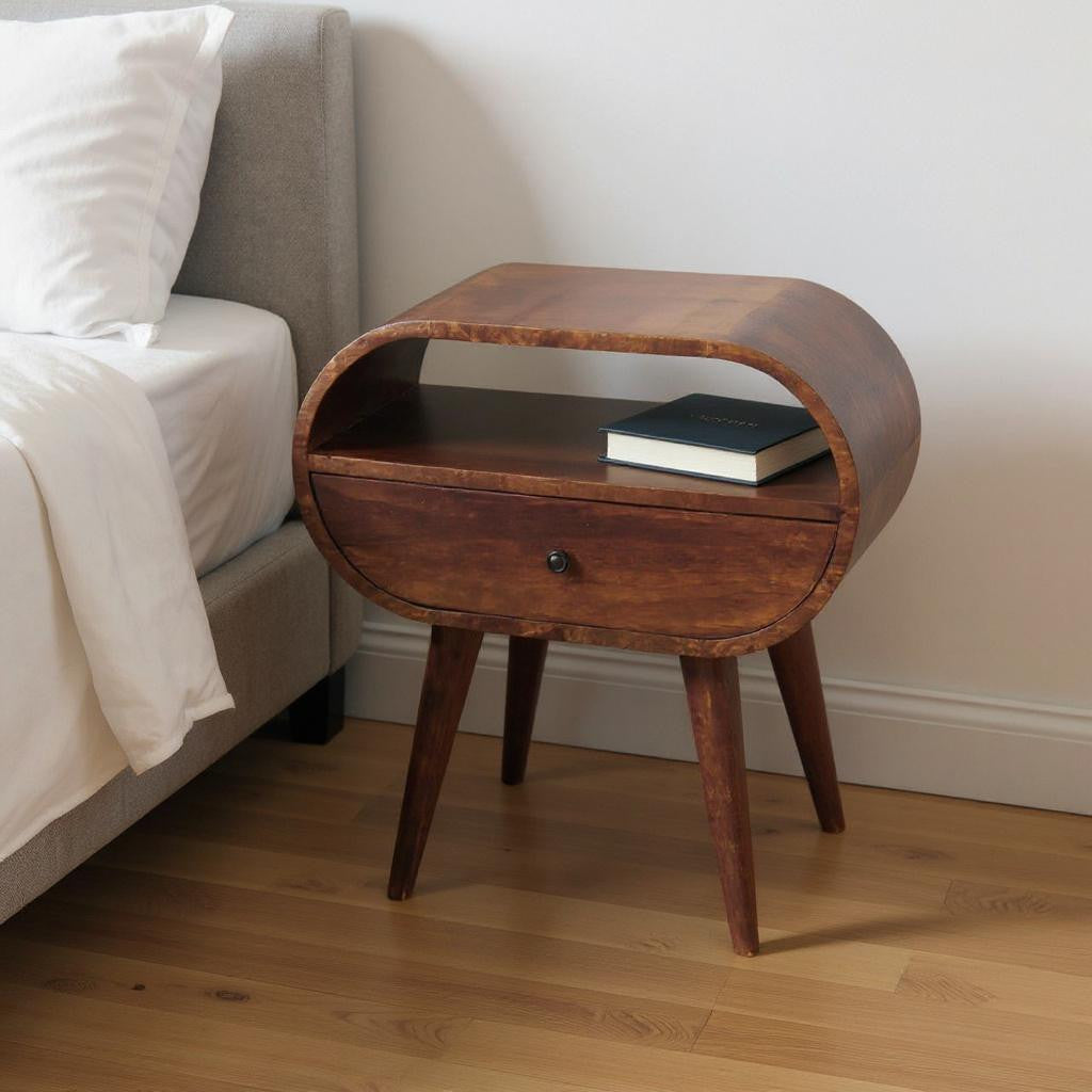 24" Brown Solid Wood One Drawer Nightstand