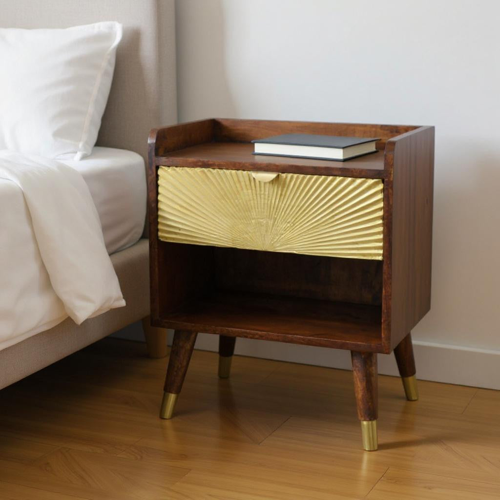 23" Brown Solid Wood One Drawer Nightstand