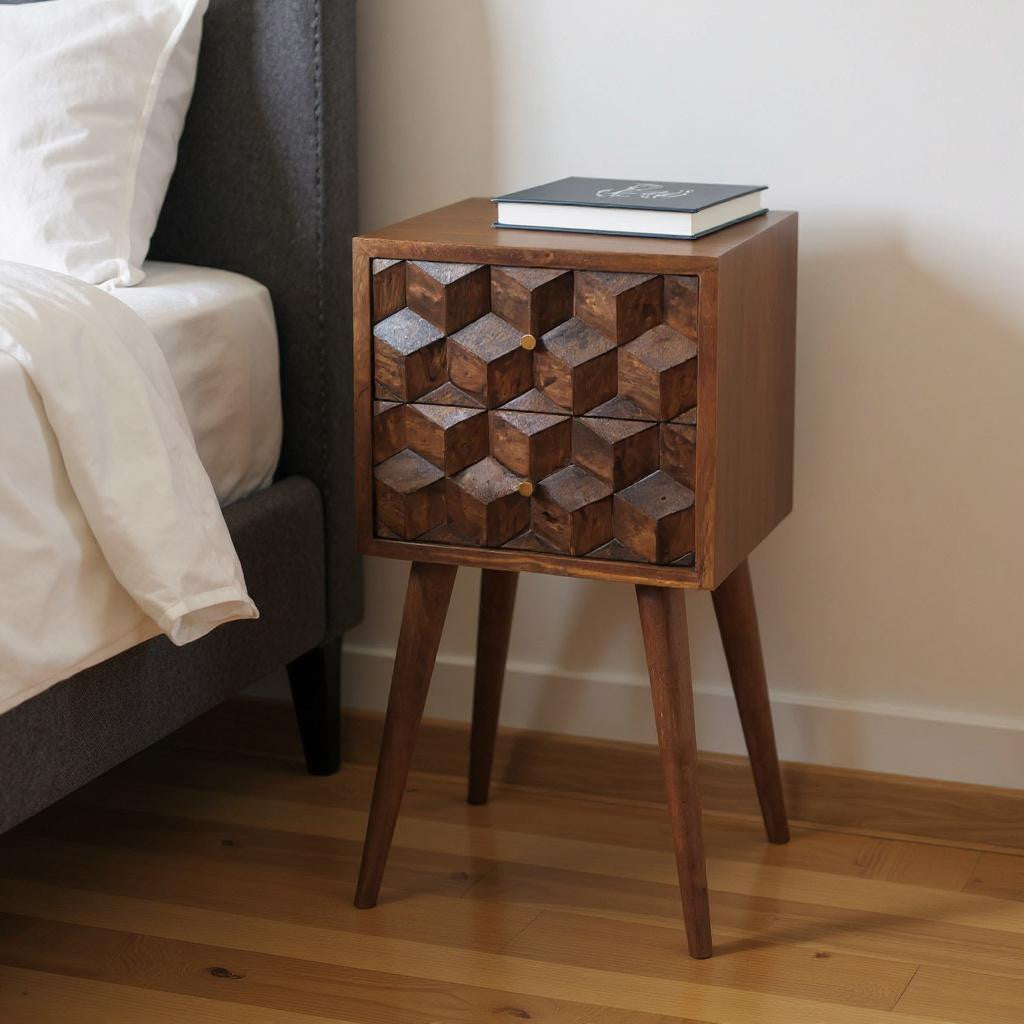 24" Brown Solid Wood Two Drawer Nightstand
