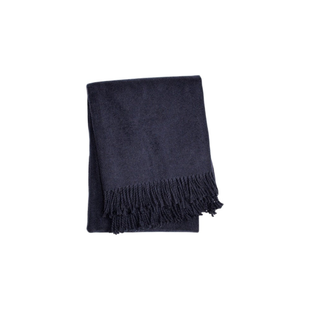 55" X 70" Navy Blue Cotton Blend Plush Throw Blanket with Fringe