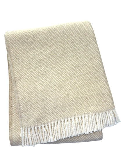 55" X 70" Linen And White Cotton Blend Herringbone Throw Blanket with Fringe