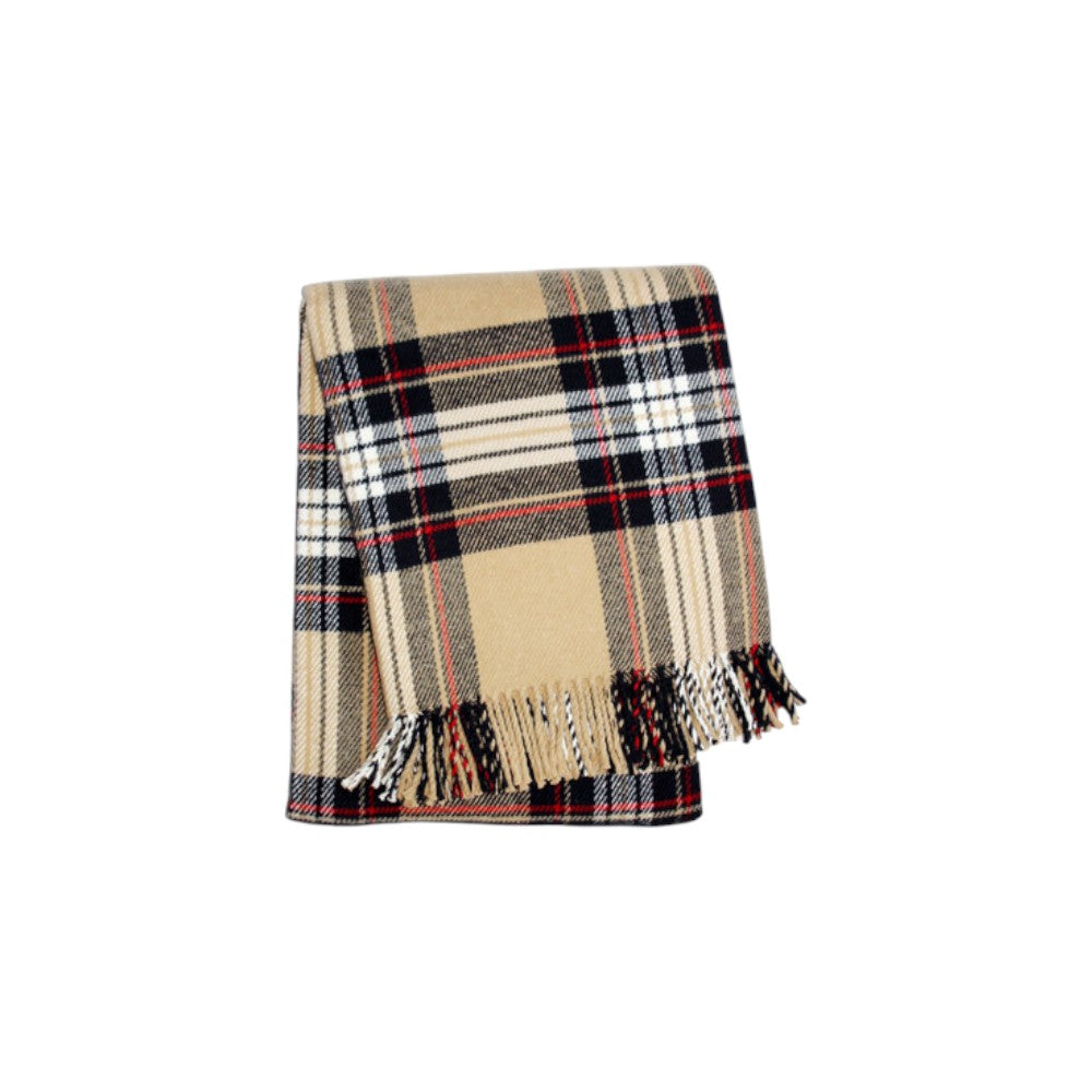55" X 70" Camel Black Red And White Cotton Blend Plaid Throw Blanket with Fringe