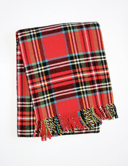 55" X 70" Red Black And White Plaid Cotton Blend Plaid Throw Blanket with Fringe