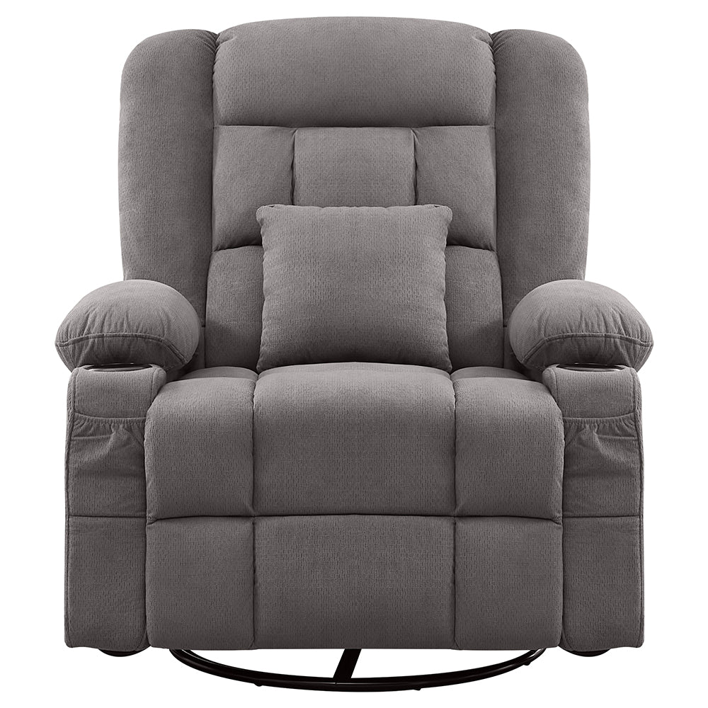 38" Gray Tufted Polyester Blend Heated Massage Swivel Rocker Recliner With USB