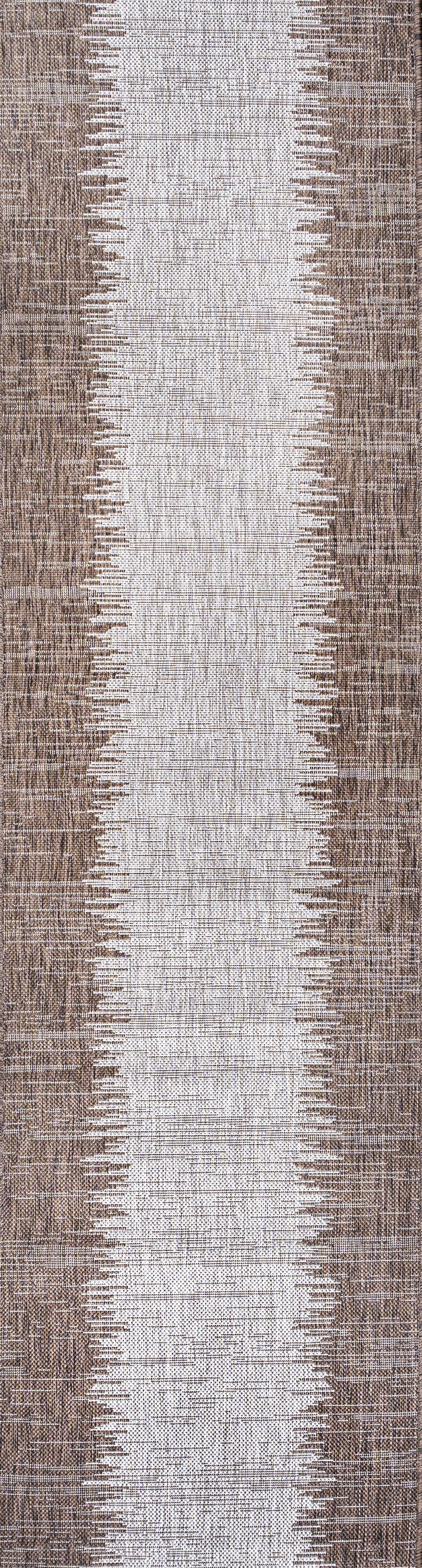 8' Beige And Brown Striped Indoor Outdoor Runner Rug