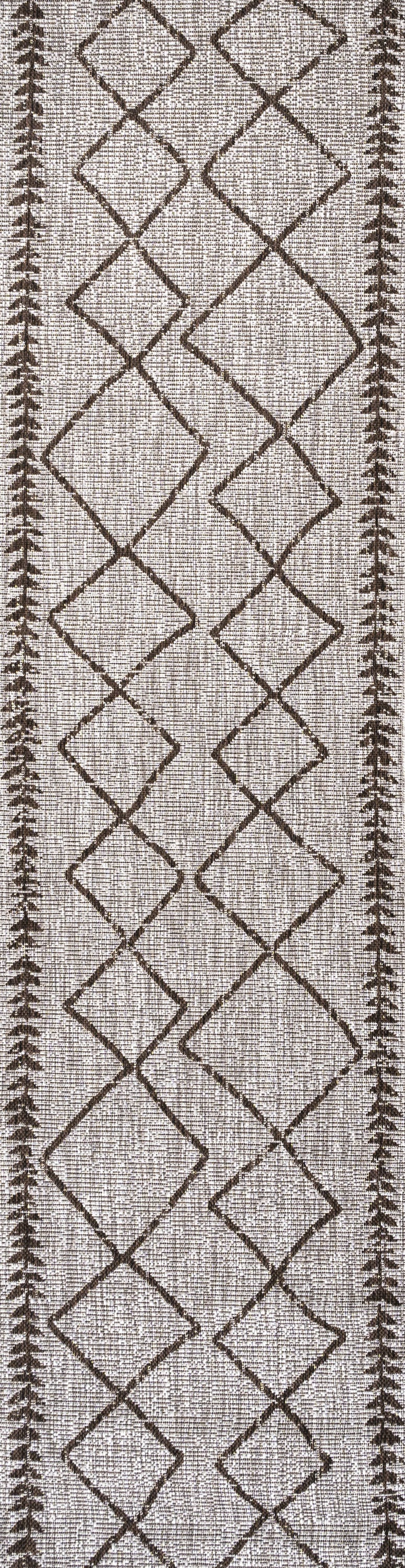 8' Beige And Brown Trellis Indoor Outdoor Runner Rug
