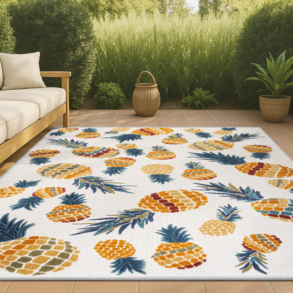 4' X 6' Orange And Navy Blue Polka Dot Indoor Outdoor Area Rug