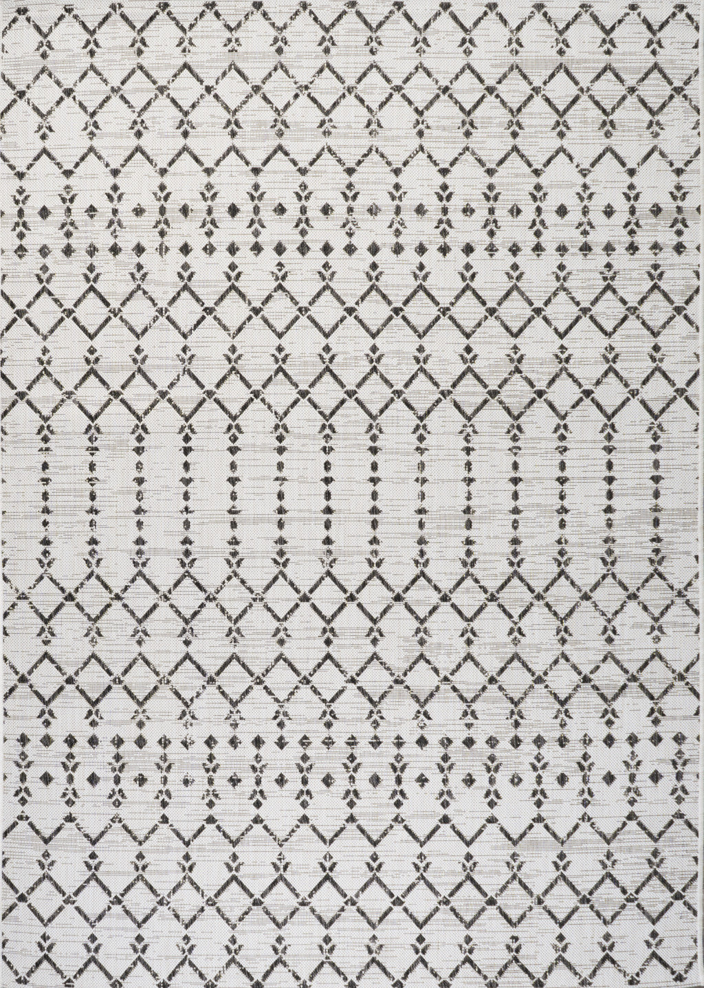 9' X 12' Cream And Black Trellis Indoor Outdoor Area Rug