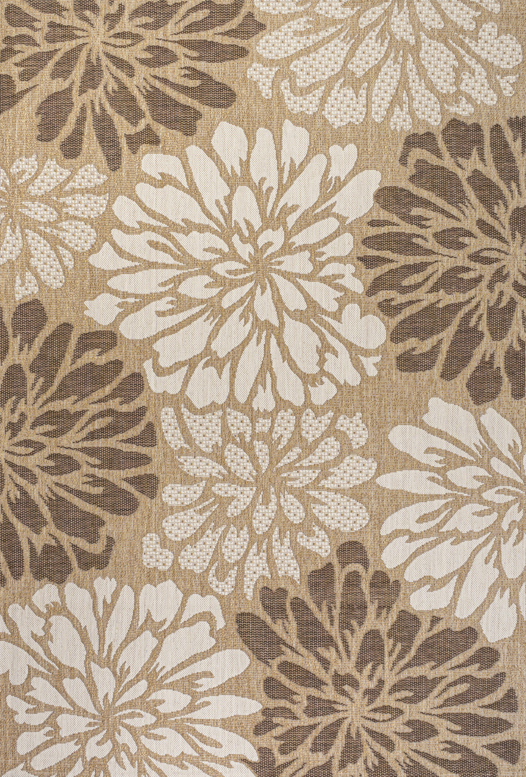 8' X 10' Brown And Cream Floral Indoor Outdoor Area Rug