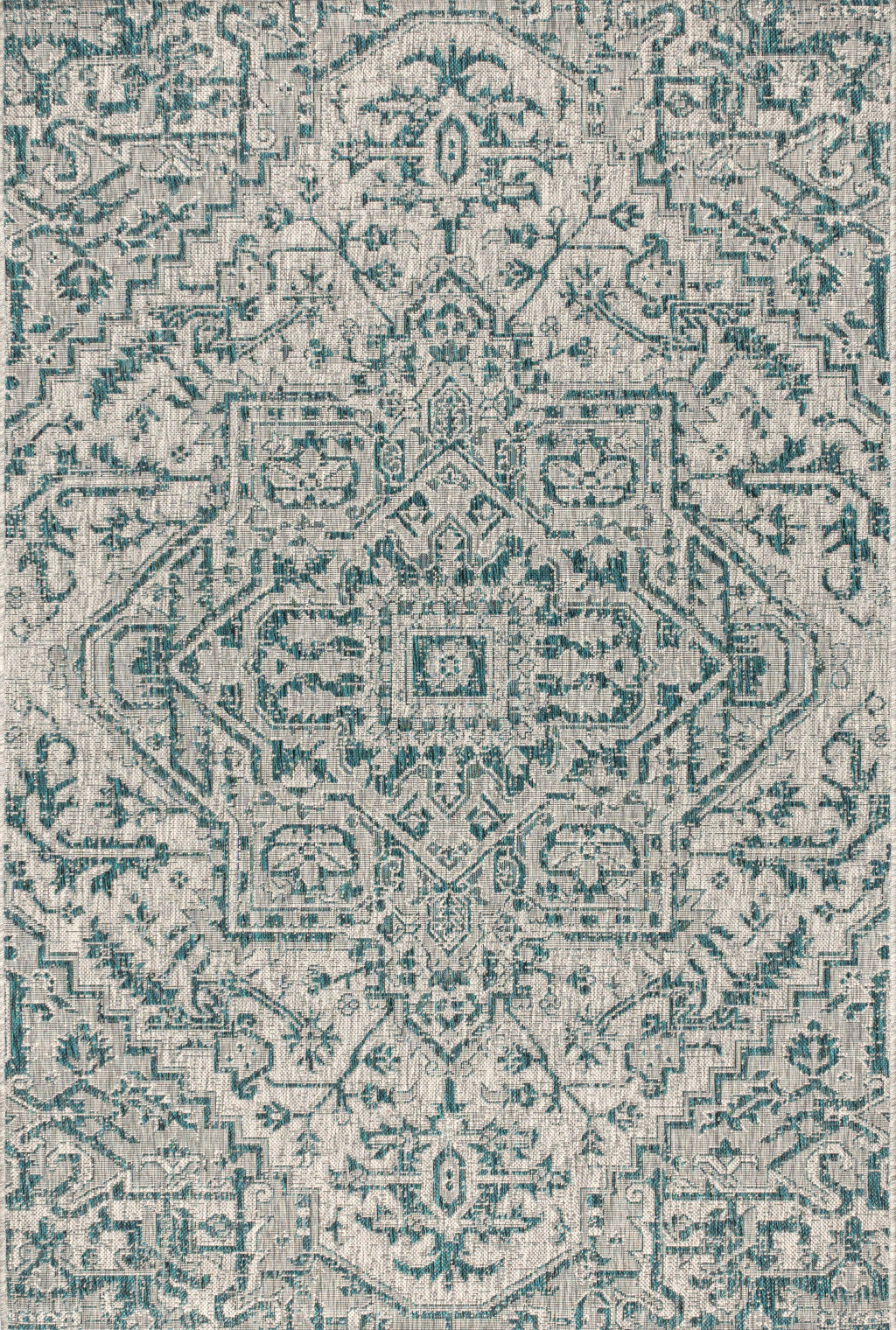 3' X 5' Teal Blue And Gray Medallion Indoor Outdoor Area Rug