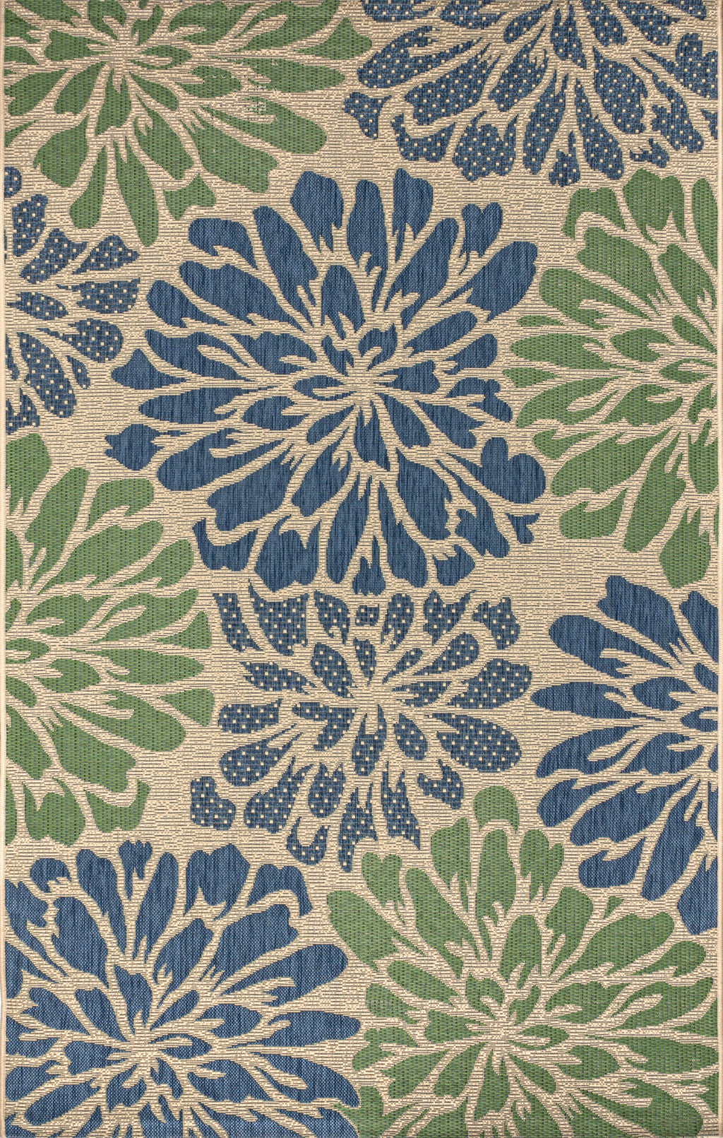 5' X 8' Navy Blue And Green Floral Indoor Outdoor Area Rug