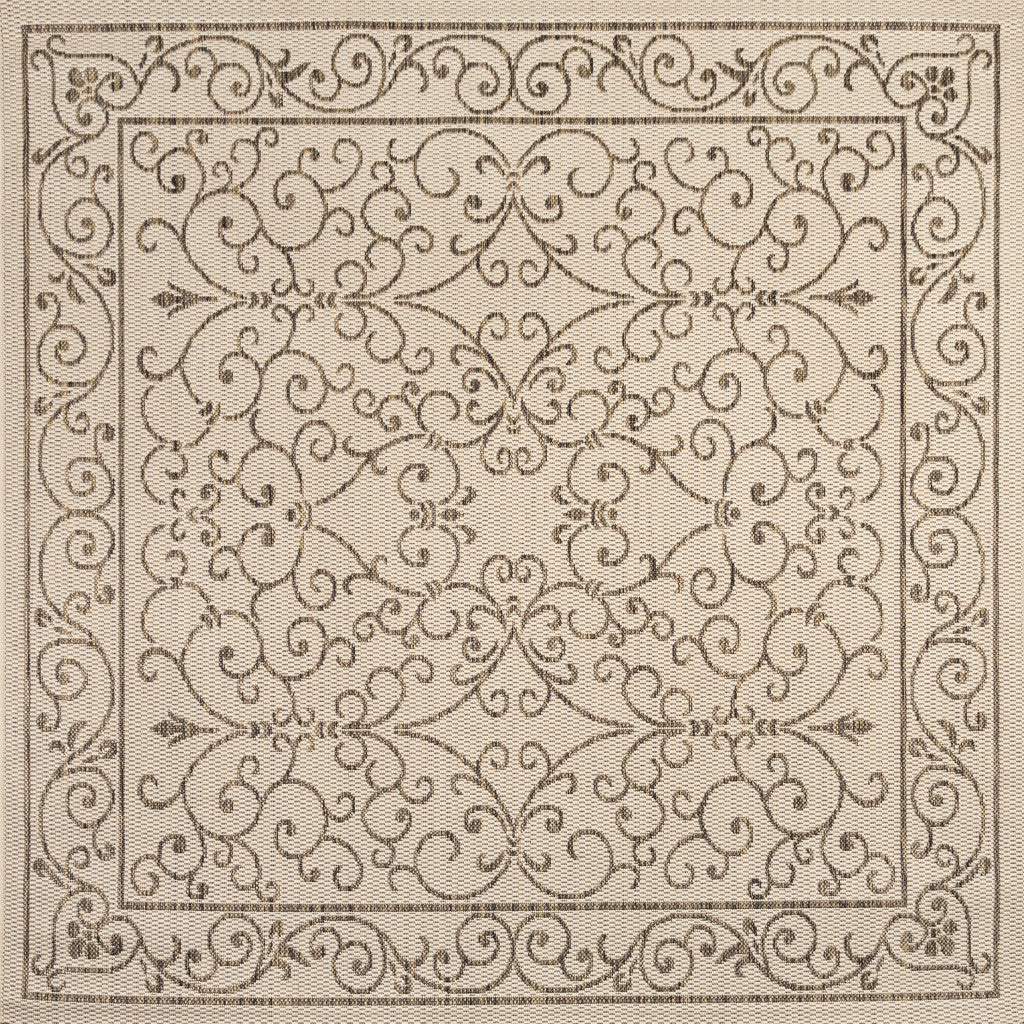 8' Beige And Brown Square Medallion Indoor Outdoor Area Rug