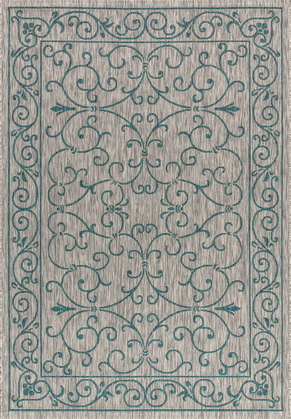9' X 12' Gray And Teal Blue Medallion Indoor Outdoor Area Rug