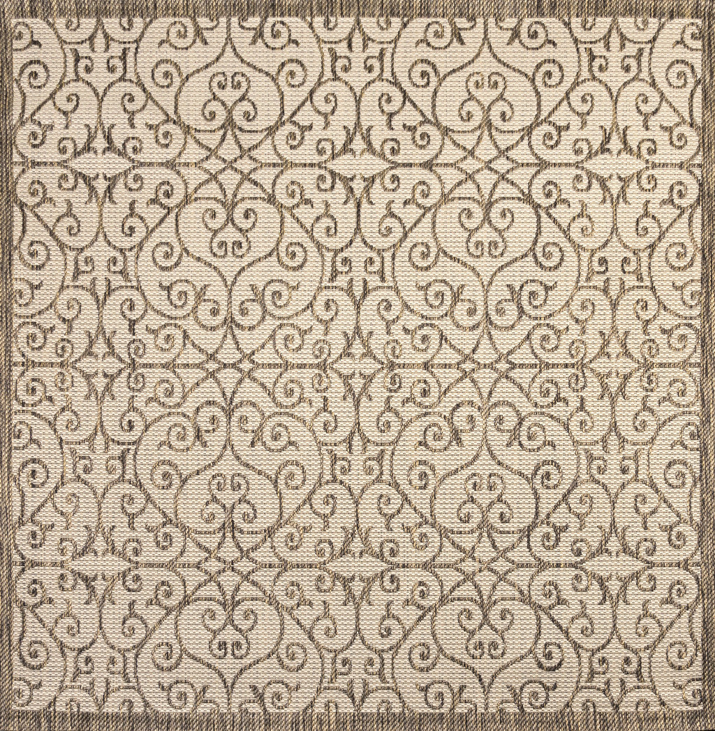 8' Beige And Brown Square Geometric Indoor Outdoor Area Rug