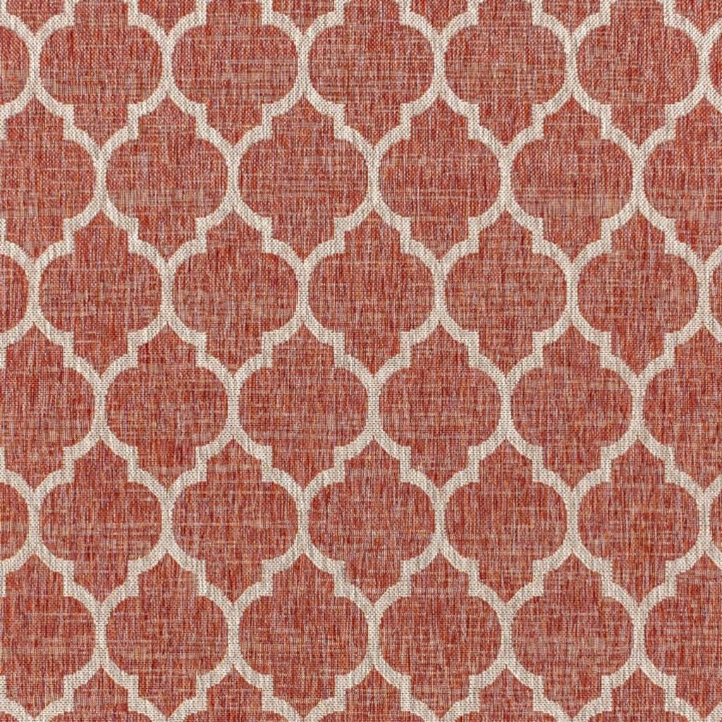 6' X 9' Red And Beige Geometric Indoor Outdoor Area Rug