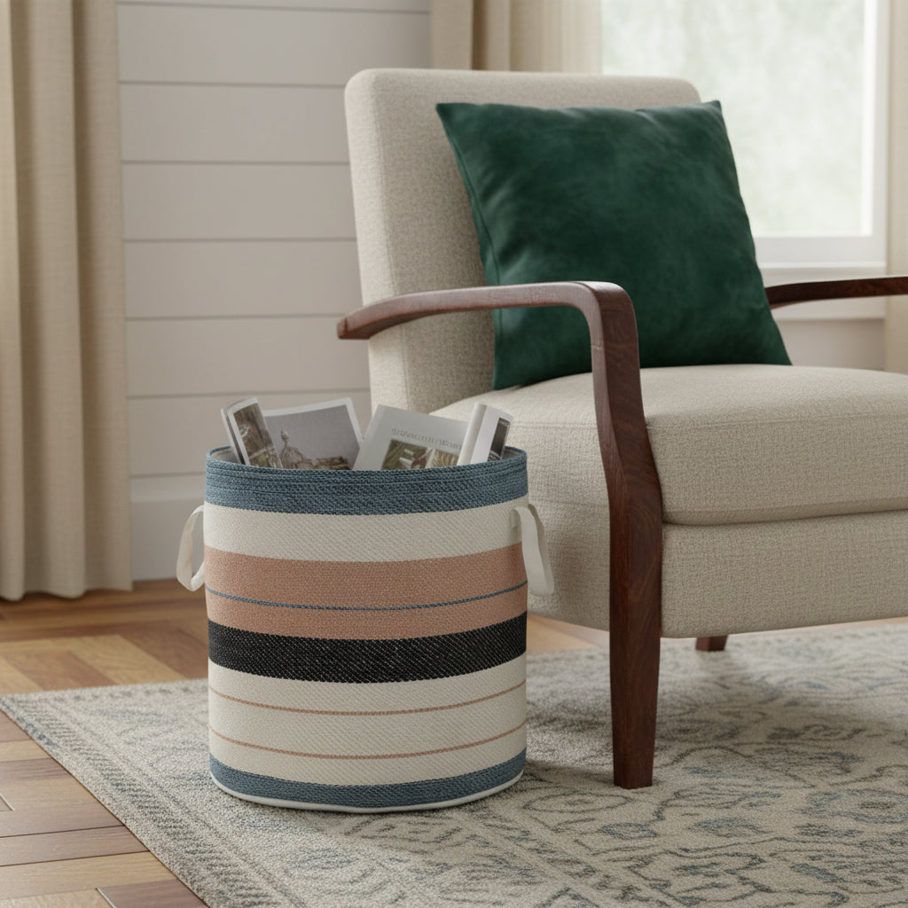 21" White Fabric Basket