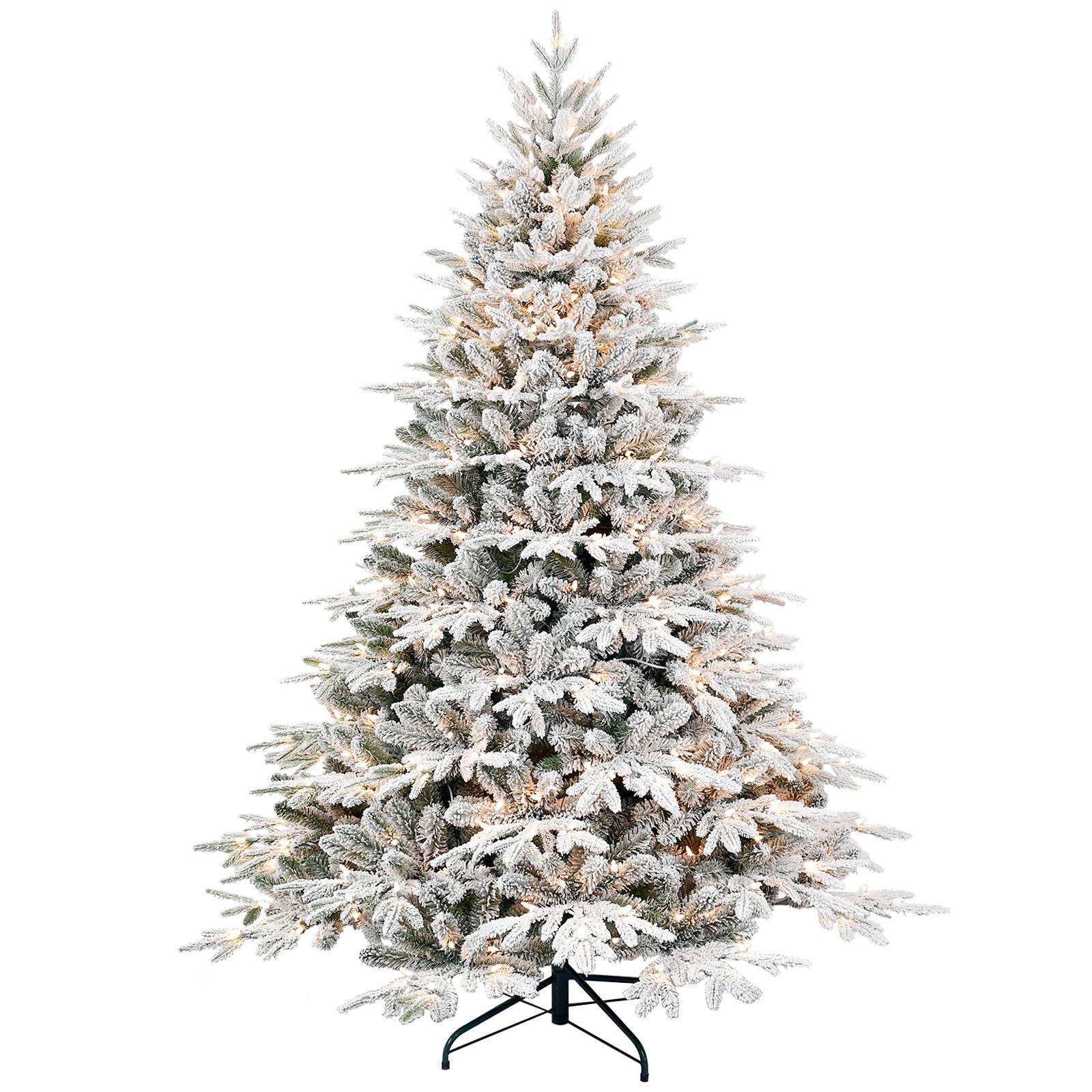 6.5' White Pre Lit Full Flocked Pine Christmas Tree With Decorations