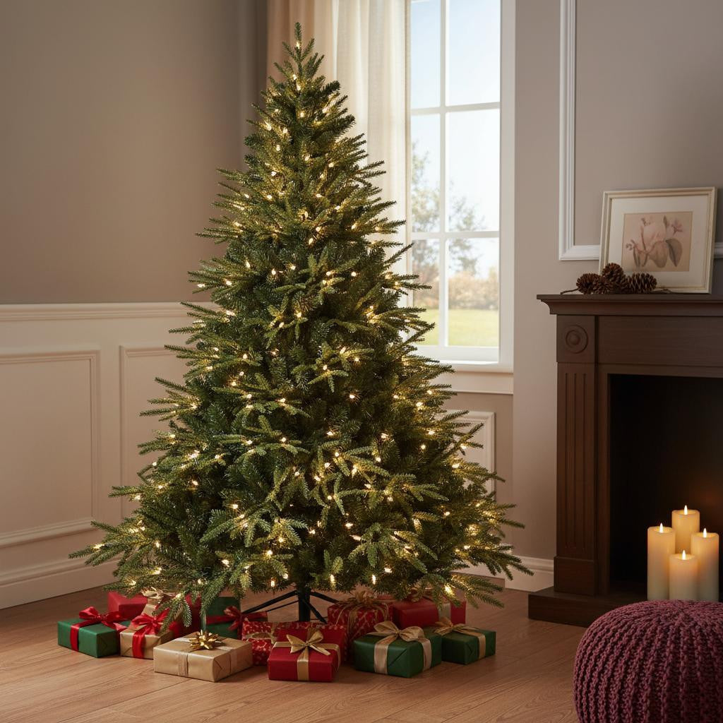 6.5' Pre Lit Full Pine Christmas Tree With Decorations