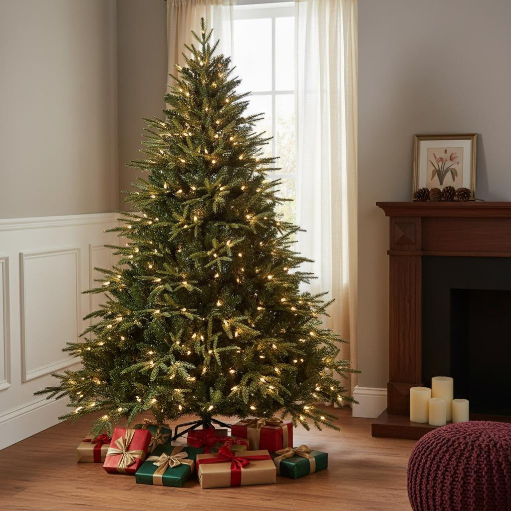 7.5' Pre Lit Full Pine Christmas Tree With Decorations