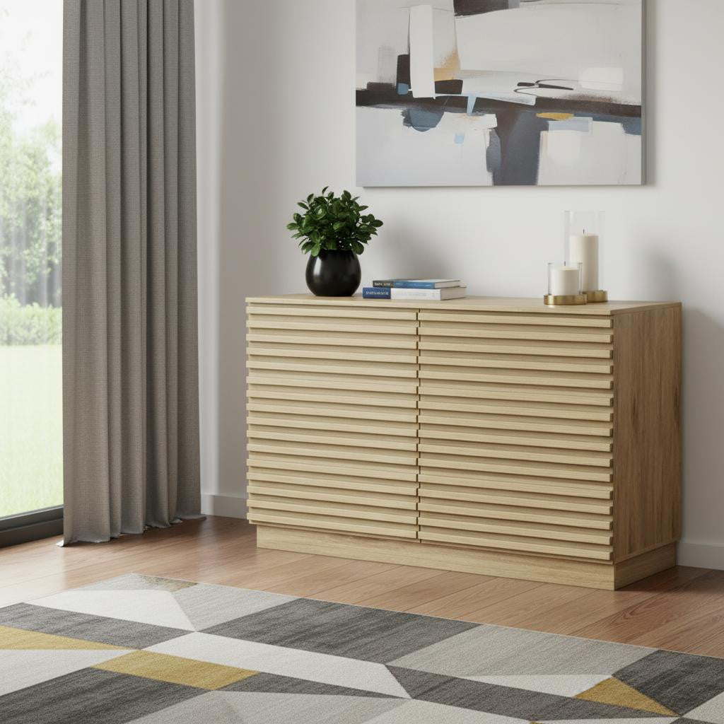 47" Oak Solid Wood Console Accent Cabinet With Six Drawers