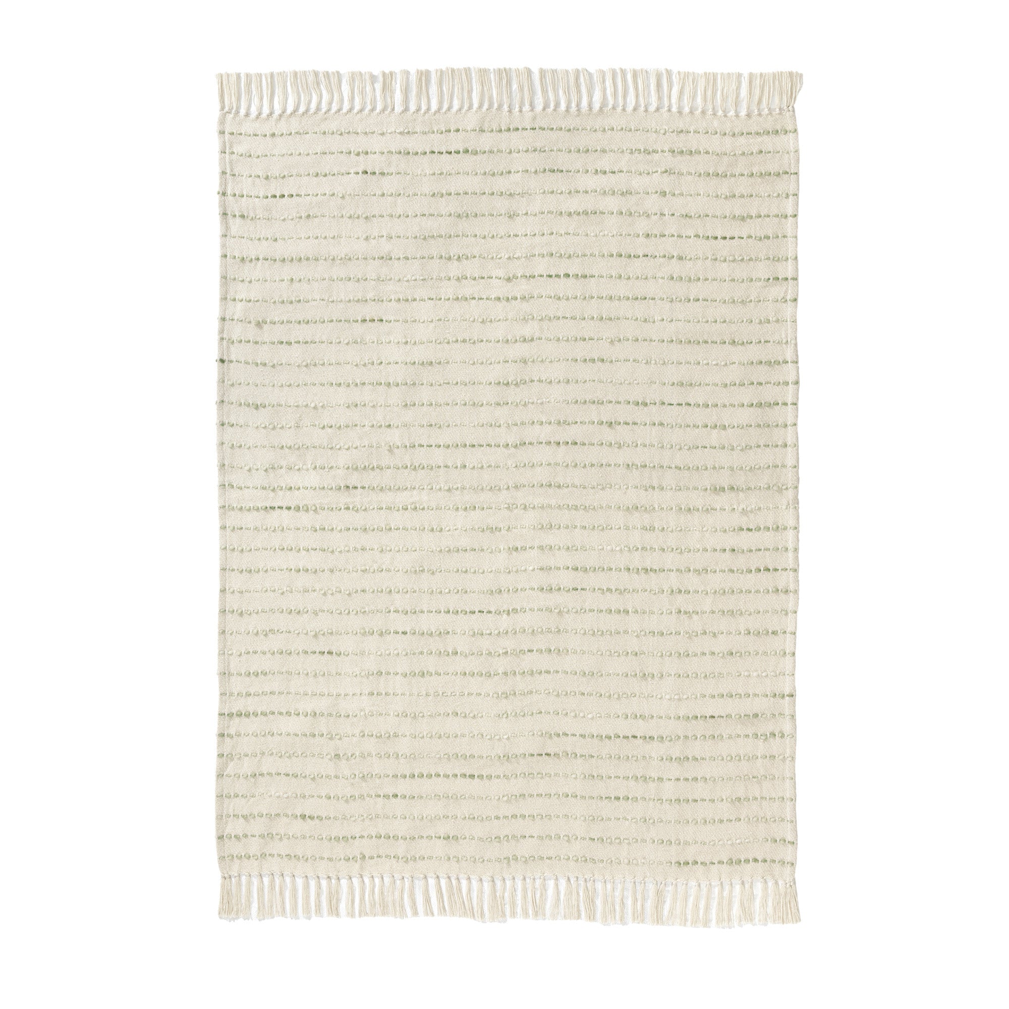 50" X 60" Green And Ivory Striped Cotton Blend Woven Throw Blanket