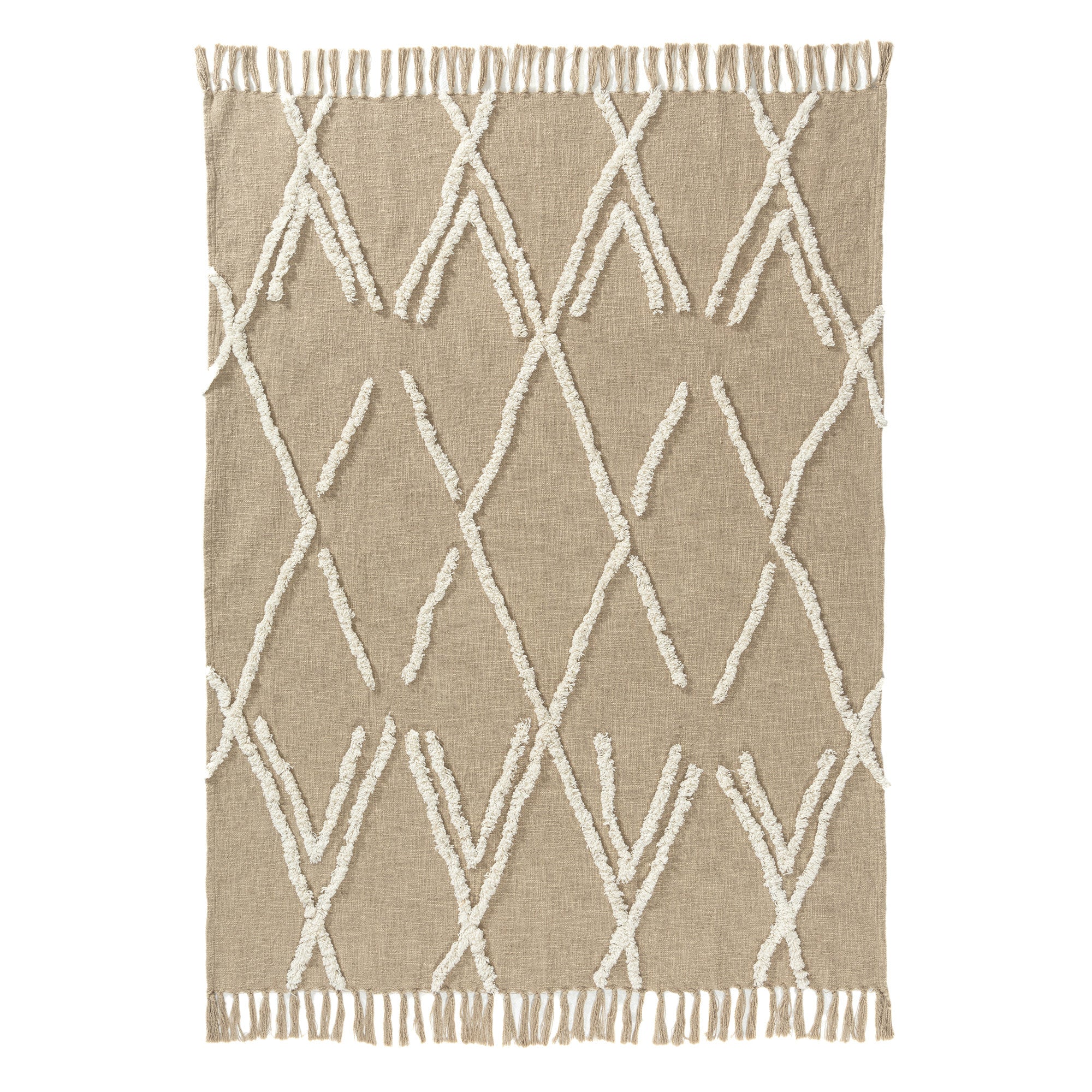 50" X 60" Tan And Ivory Geometric Cotton Woven Throw Blanket