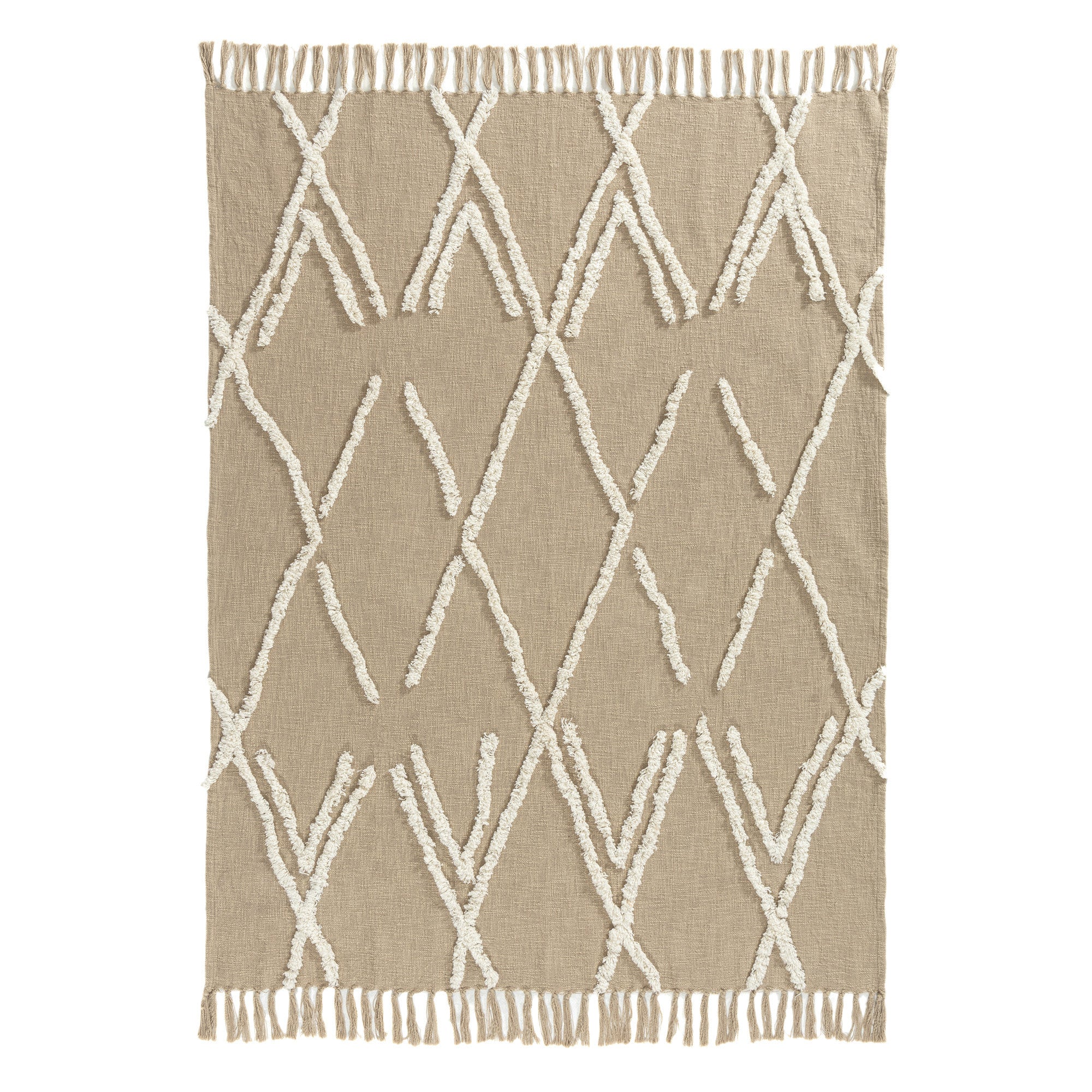50" X 60" Tan And Ivory Geometric Cotton Woven Throw Blanket