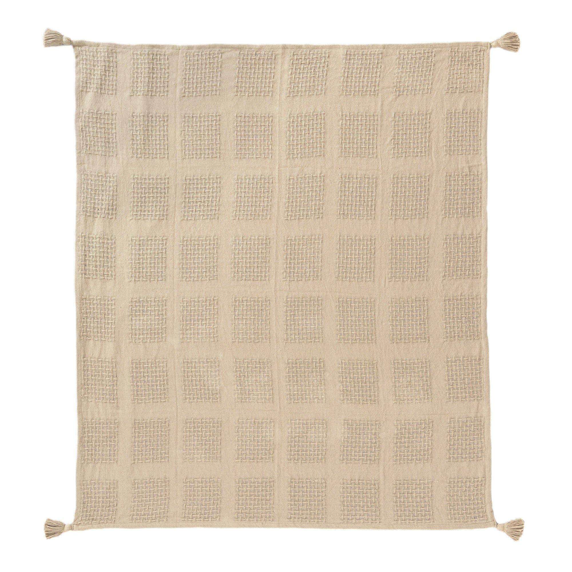 50" X 60" Tan And Beige Patchwork Cotton Woven Throw Blanket