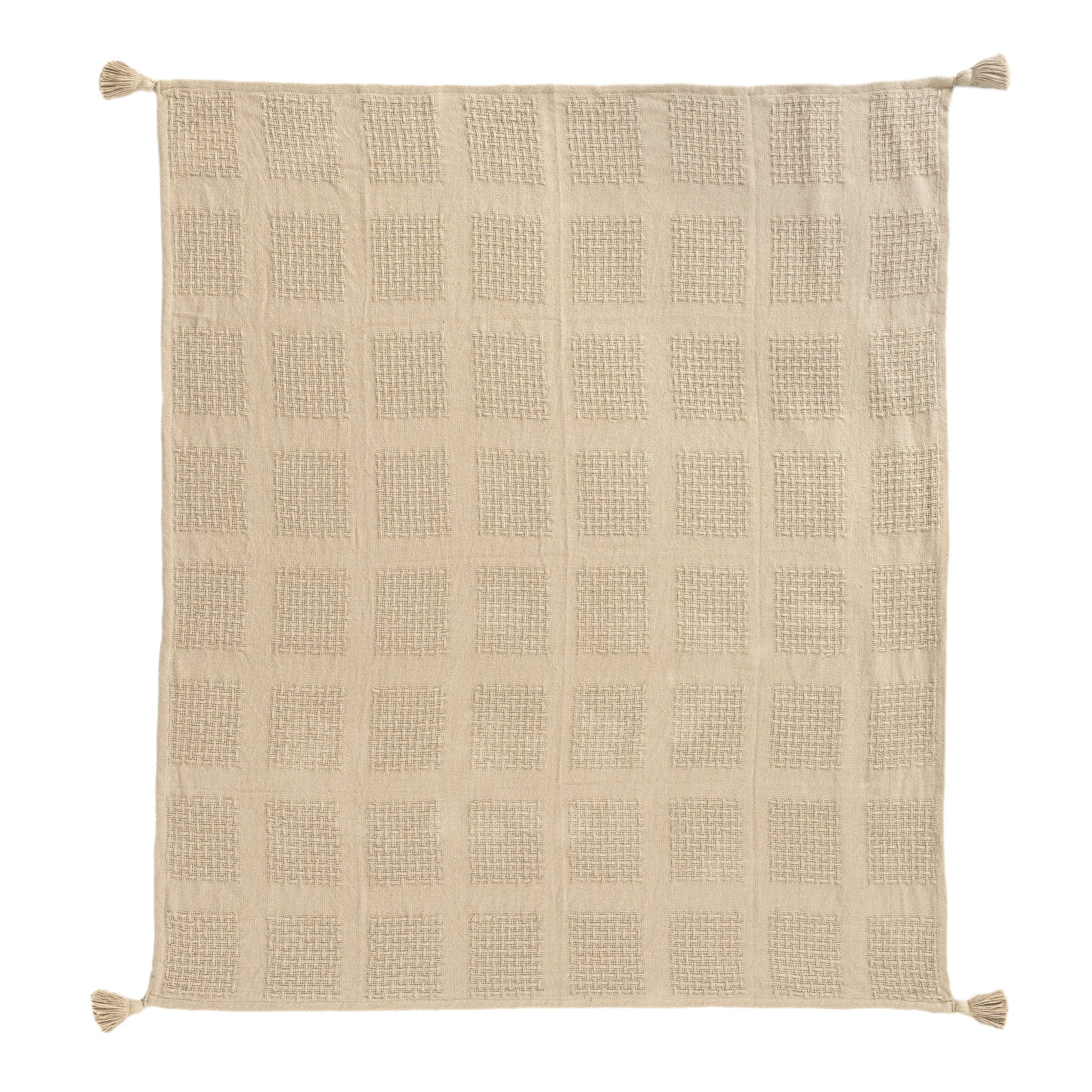 50" X 60" Tan And Beige Patchwork Cotton Woven Throw Blanket