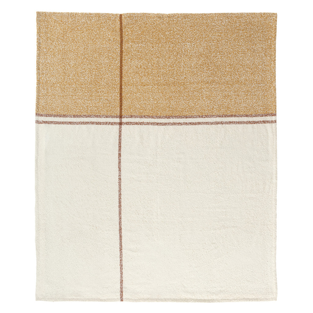 50" X 60" Ivory And Orange Striped Polyester Woven Throw Blanket