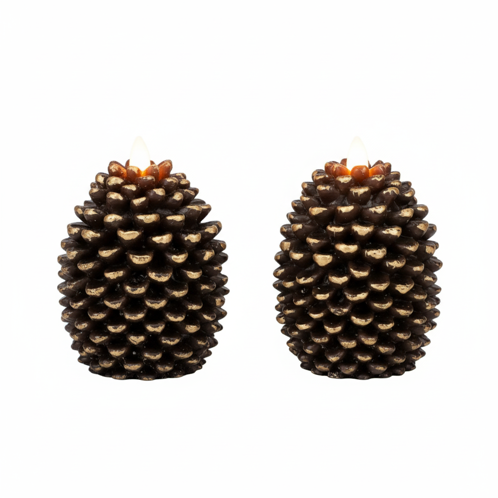 Set of Two Brown And Gold Abstract Novelty Candles