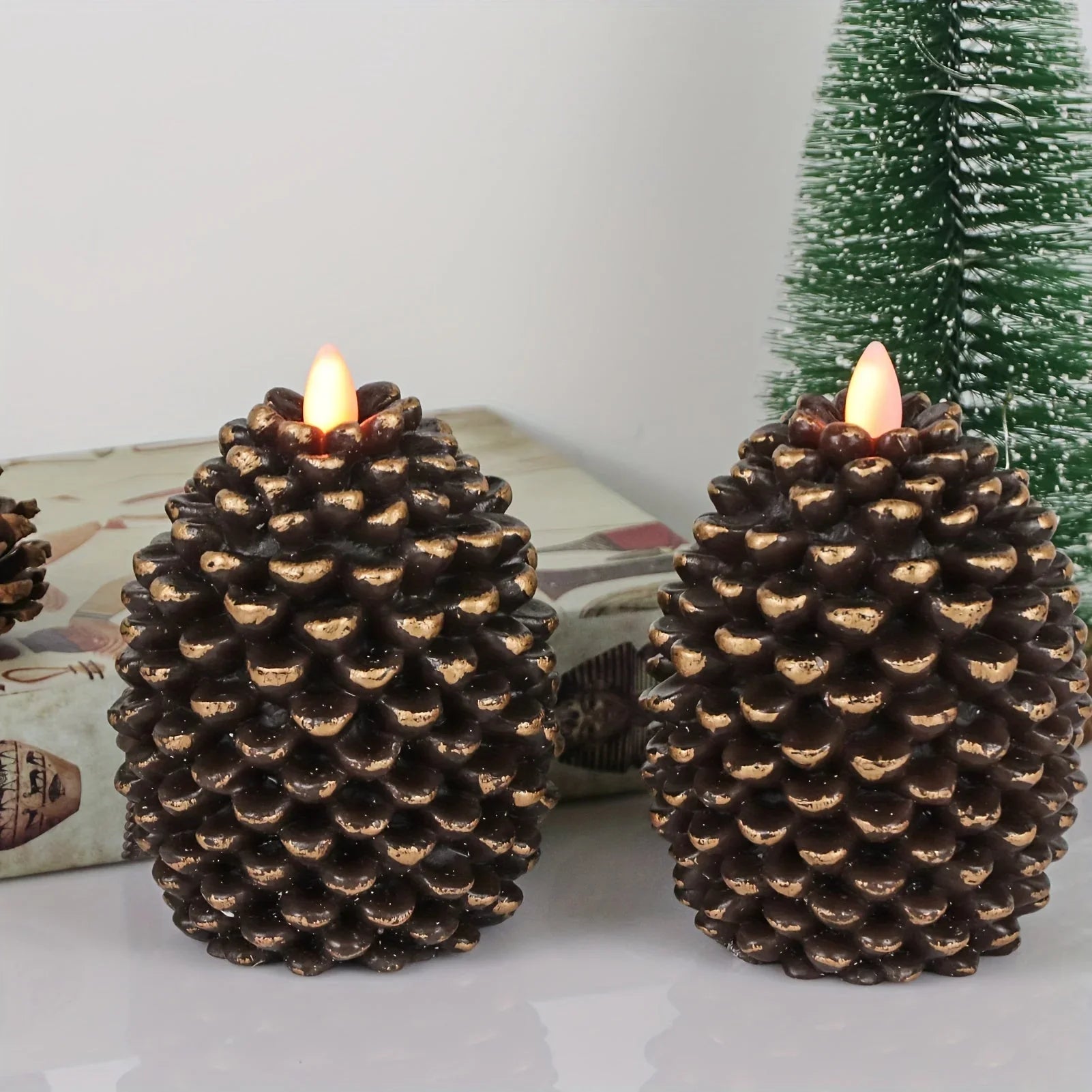 Set of Two Brown And Gold Abstract Novelty Candles