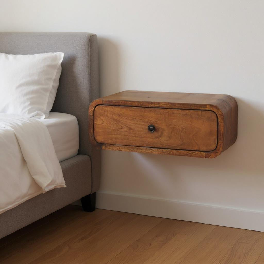 18" Chestnut Solid Wood Distressed One Drawer Floating Nightstand