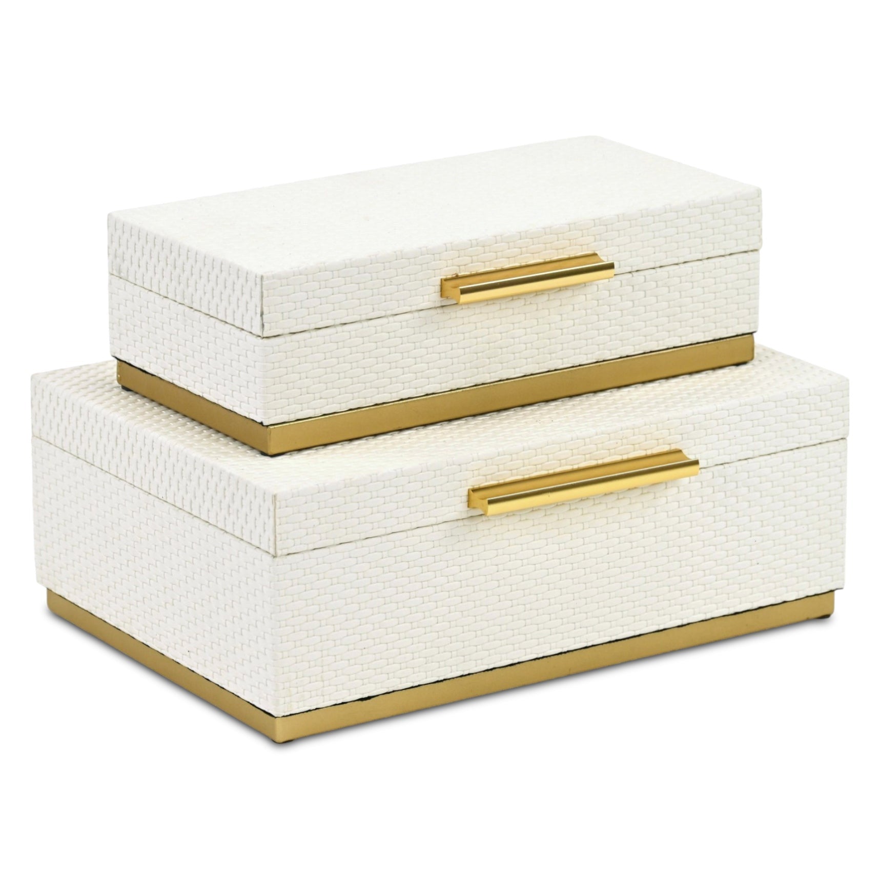 Set of Two White And Gold Nesting Decorative Storage Boxes With Lids
