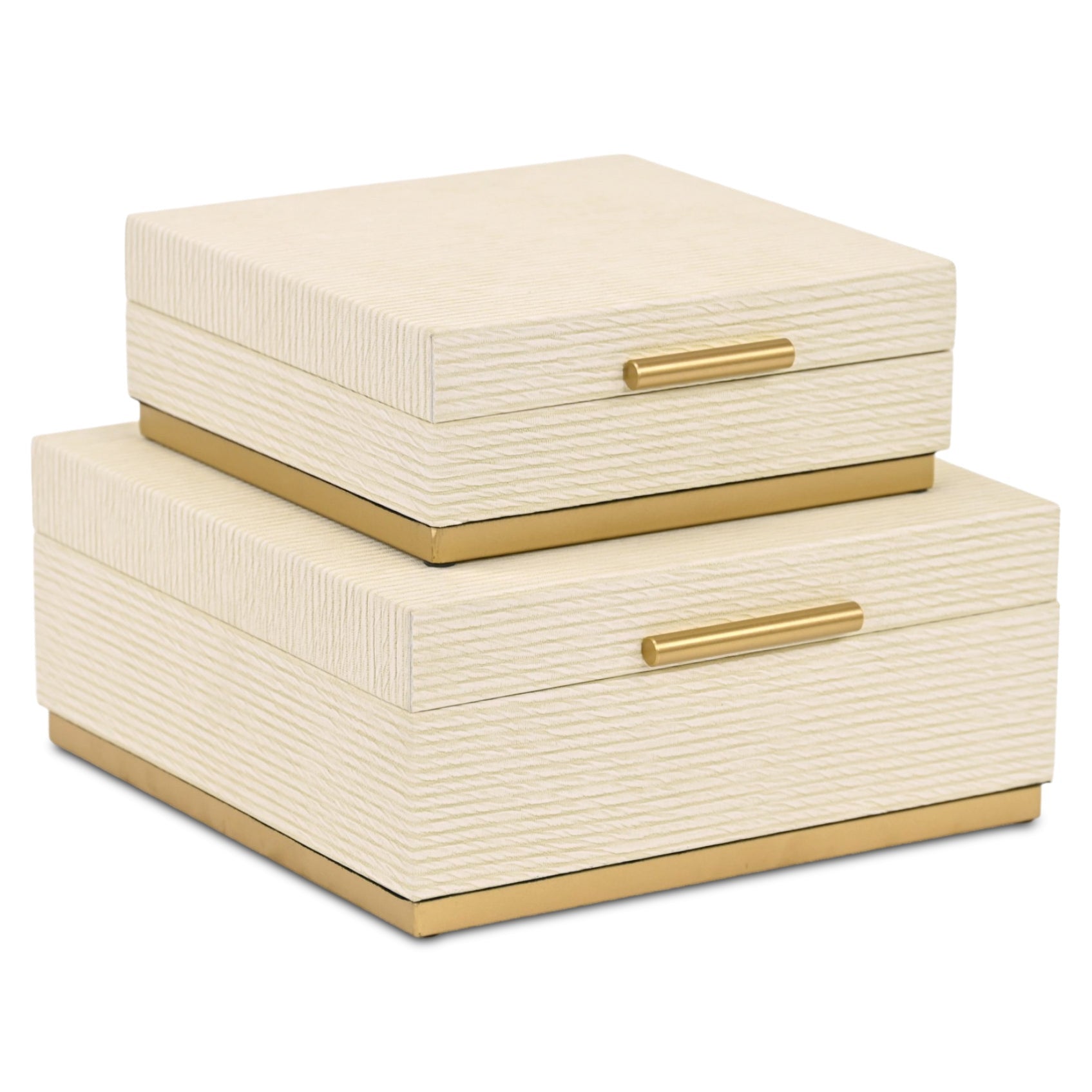 Set of Two Cream And Gold Nesting Wood Box With Lid
