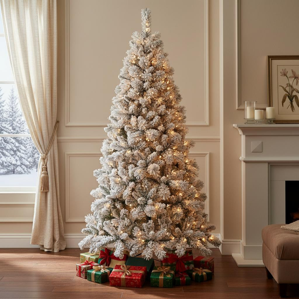 9' White Pre Lit Full Pine Christmas Tree