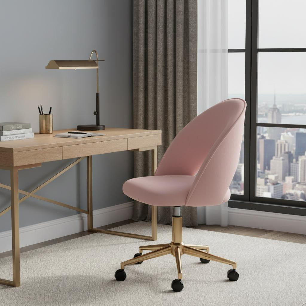 Pink Baby Pink and Gold Adjustable Height Swivel Rolling Office Chair