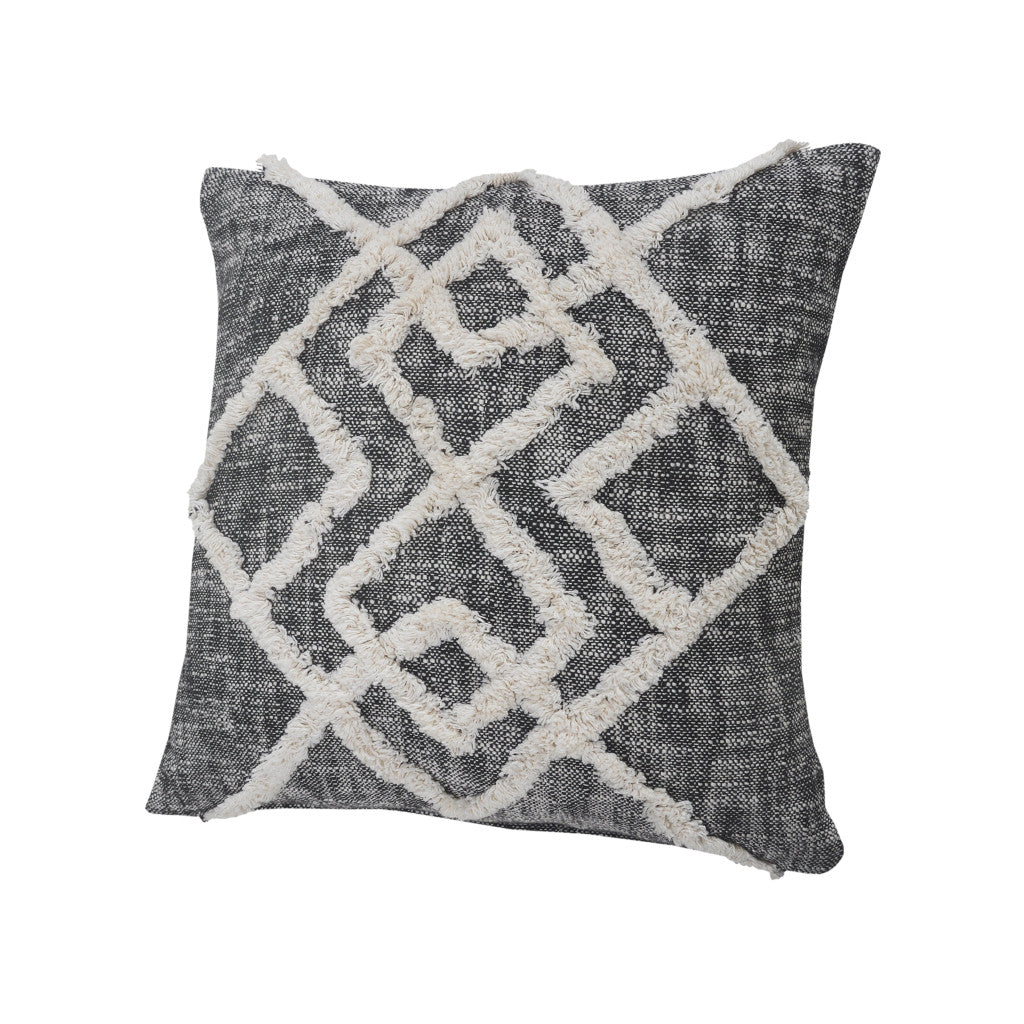 20" Black And Cream Geometric Cotton Throw Pillow Cover