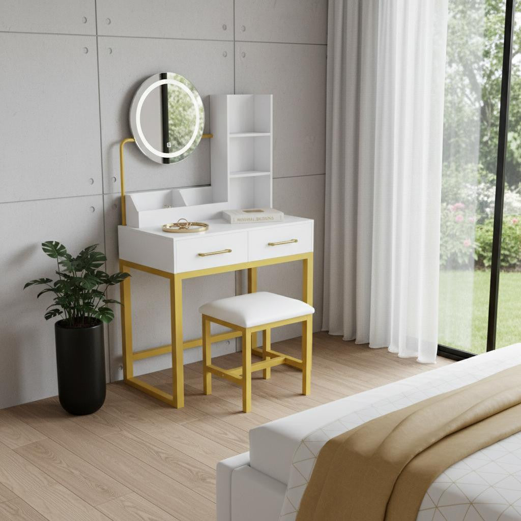 31" White Wood Lighted Two Drawer Dresser