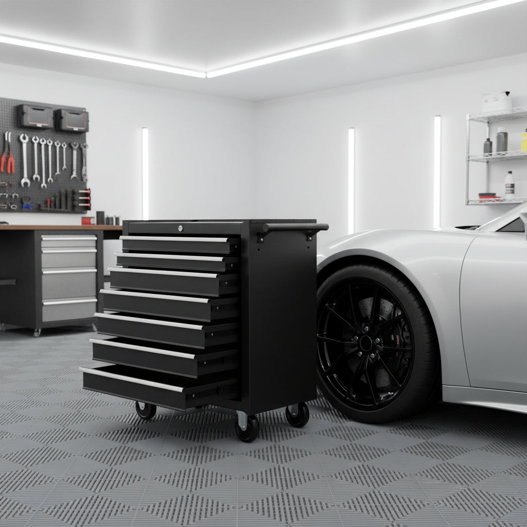 15" Black Multi-Tier Steel Rolling Cabinet With Lid